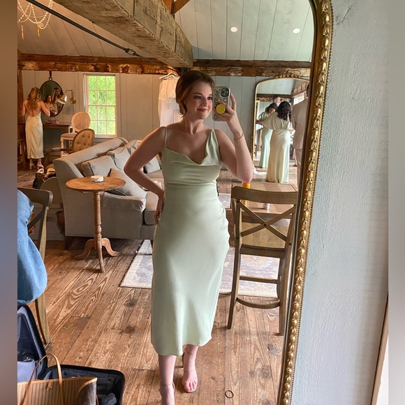 BHLDN/Anthropologie Weddings August Satin Midi Dress Cucumber - Picture 6 of 6
